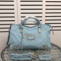 Balenciaga Medium Classic City Shoulder Bag Metallic Edge Goatskin In Blue