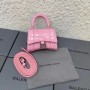 Balenciaga Mini Hourglass Handbag Crocodile Embossed Leather In Cherry